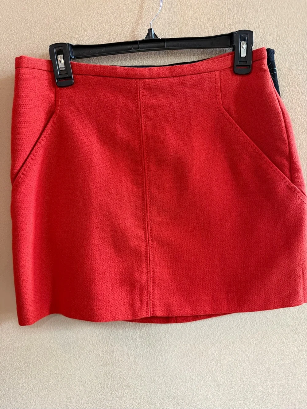 Express Red Midi Skirt with Front Seam and Slant Pockets